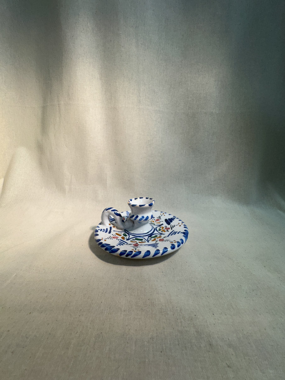 Folk art ceramic painted candleholder