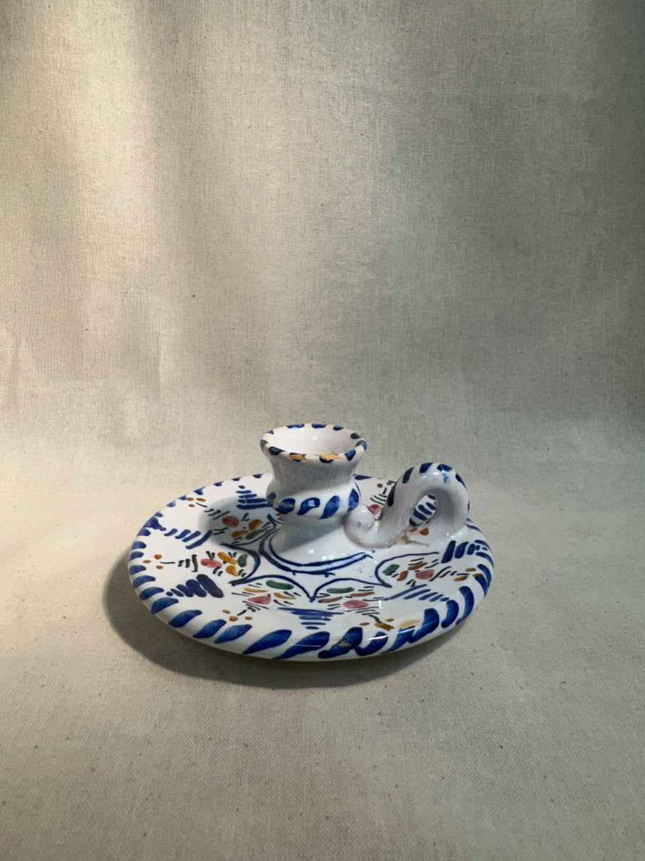 Folk art ceramic painted candleholder