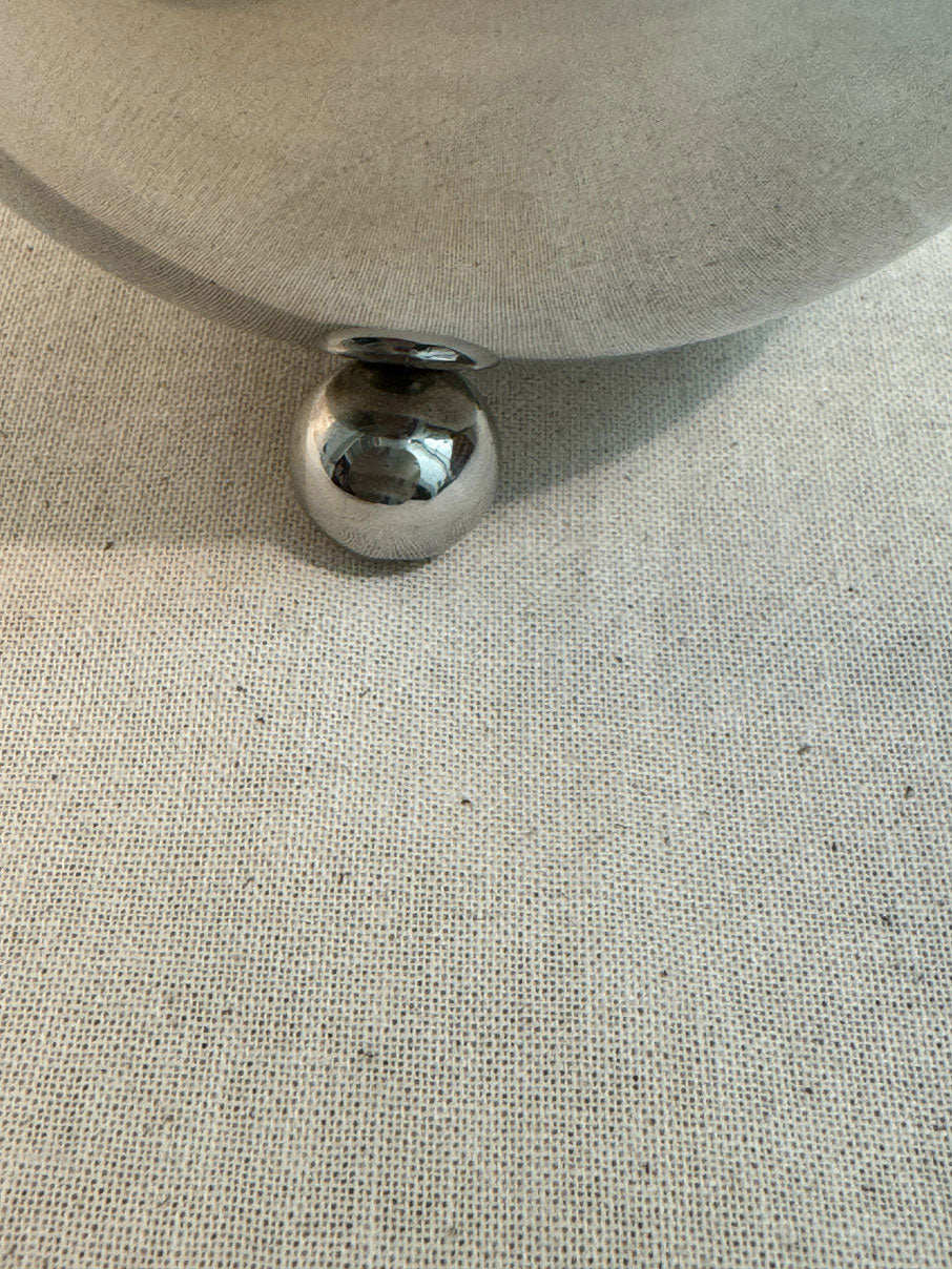 Silver mid-century sugar bowl with bobble feet