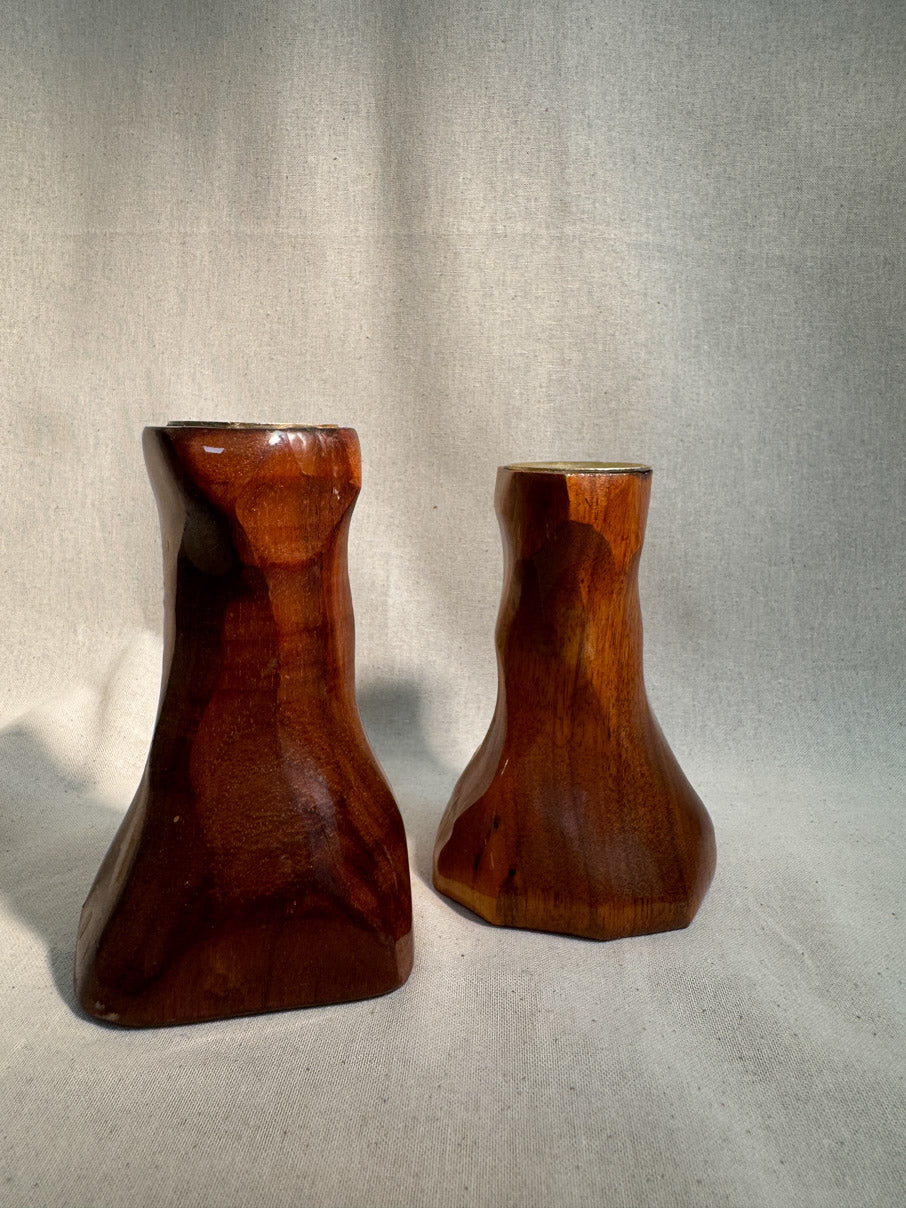 Vintage Canadian walnut candlesticks (pair)