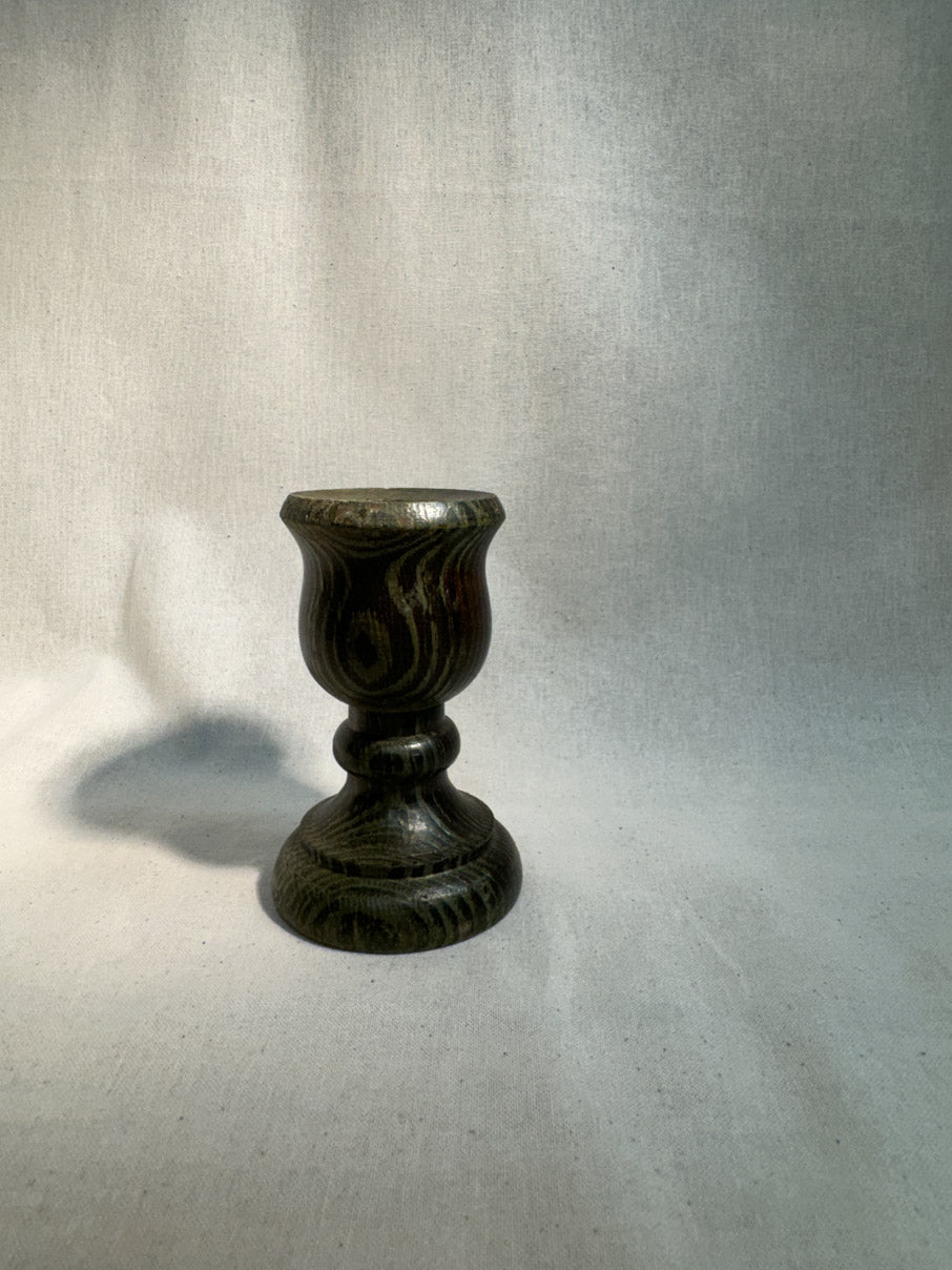 Folk art stained wooden candlestick