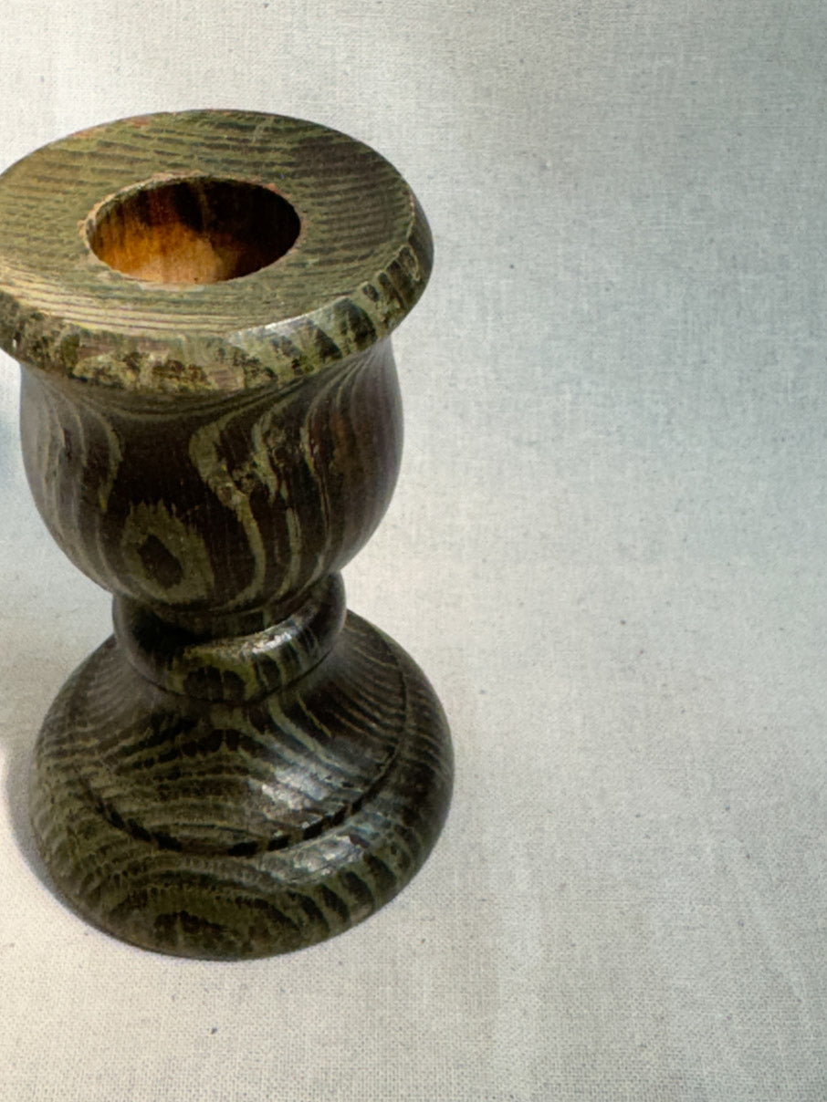 Folk art stained wooden candlestick