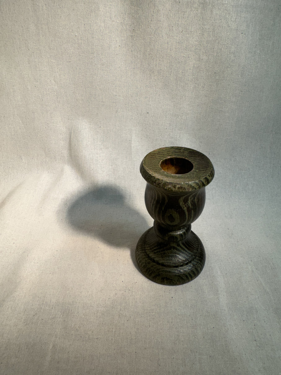 Folk art stained wooden candlestick