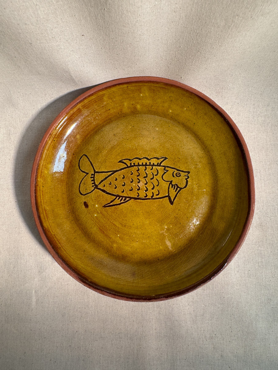 Glazed ceramic fish plate