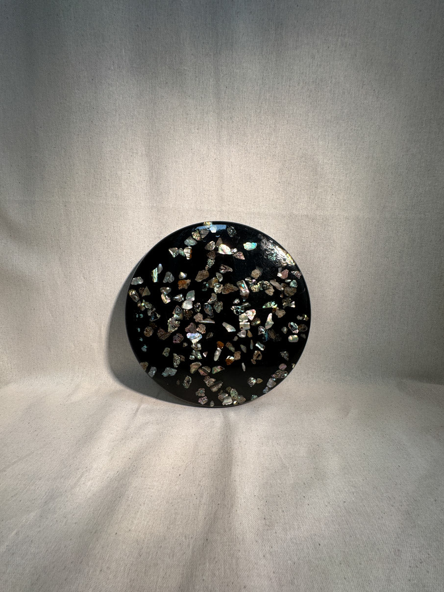 Vintage Black Lucite Abalone Shell Hot Plate