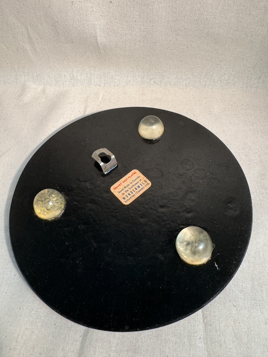 Vintage Black Lucite Abalone Shell Hot Plate