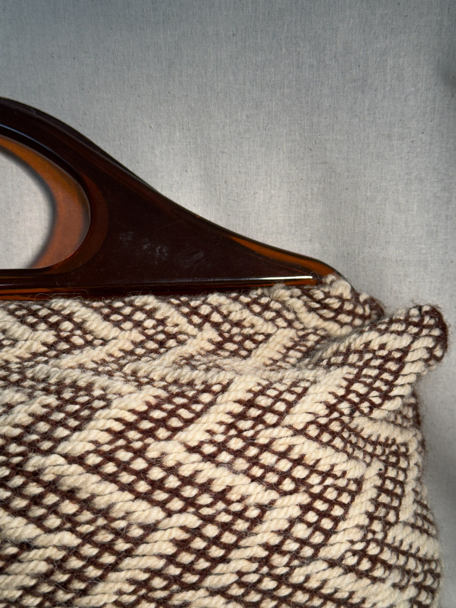 Knit bag with acrylic handles