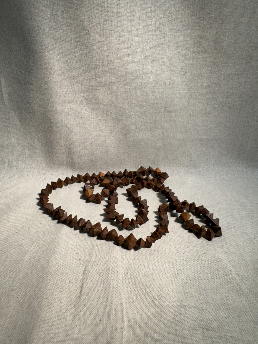 Vintage long geometric wood bead necklace