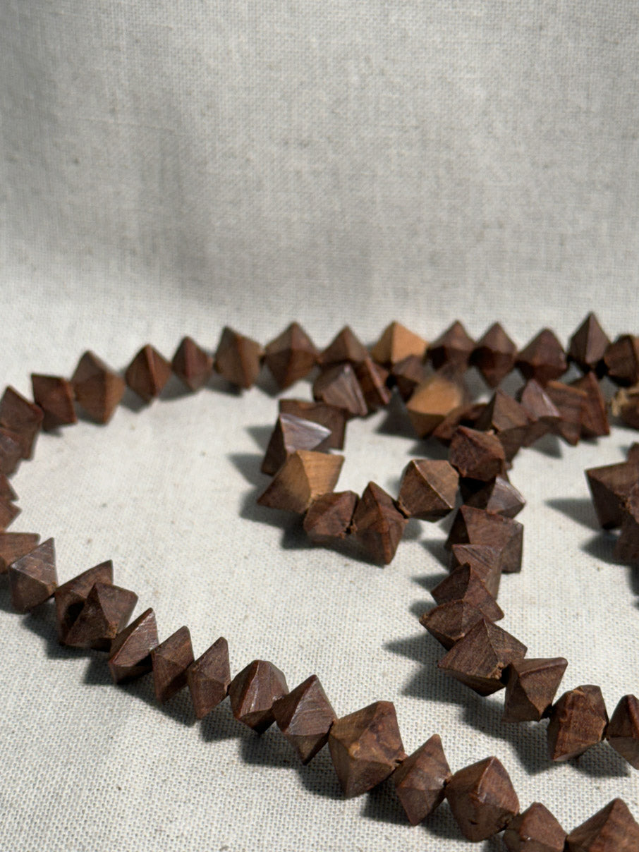 Vintage long geometric wood bead necklace