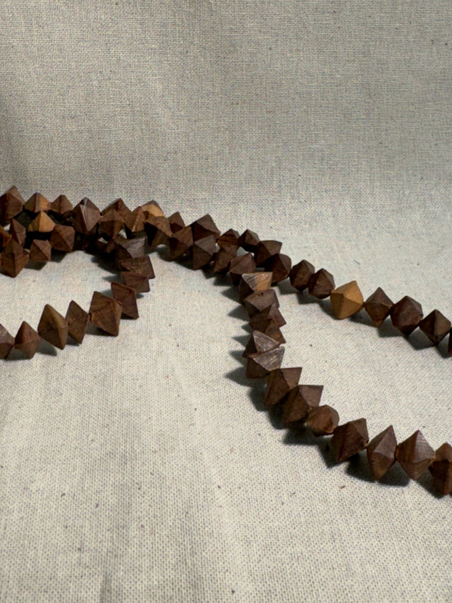 Vintage long geometric wood bead necklace
