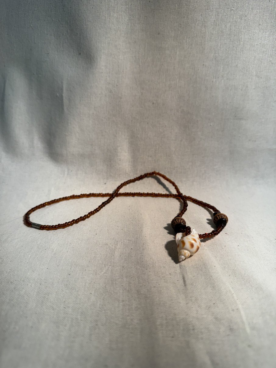 Brown glass bead and shell necklace