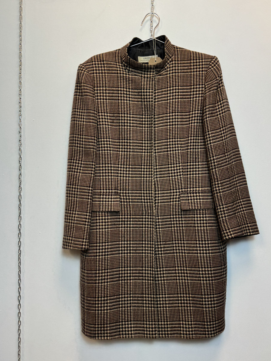 Tweed midi coat with leather collar detail (M)