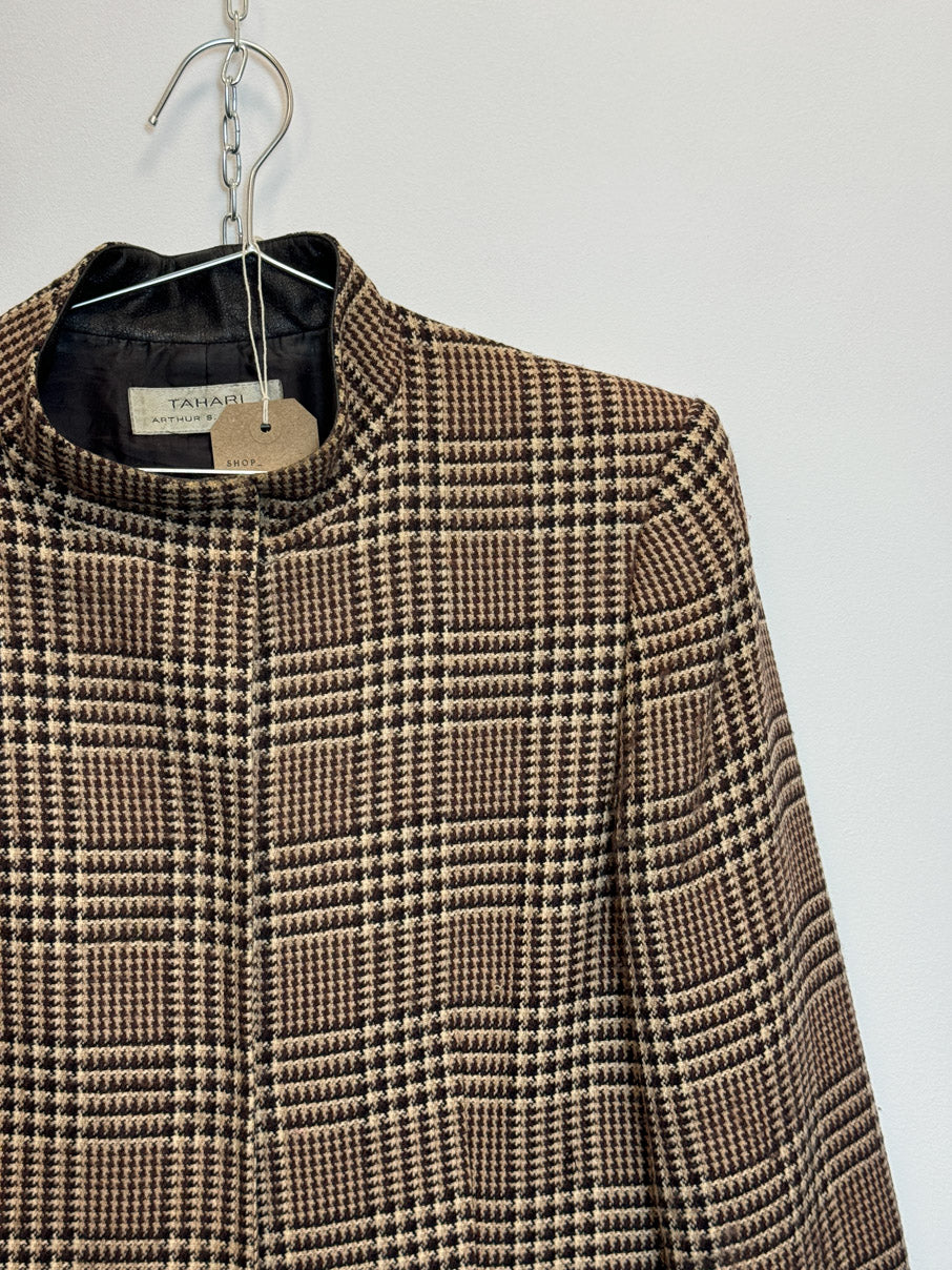 Tweed midi coat with leather collar detail (M)