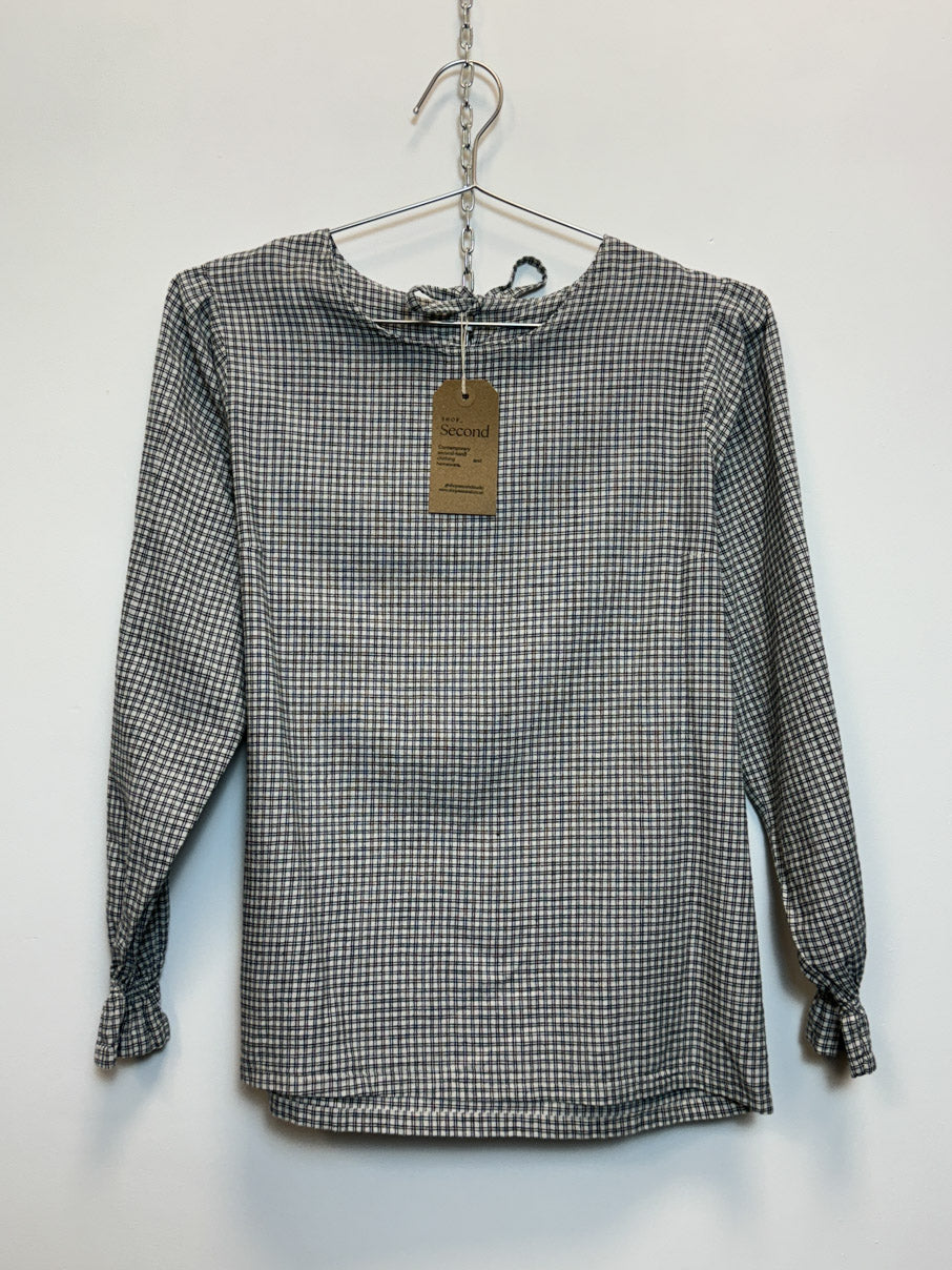 Handmade long-sleeved plaid top (S)