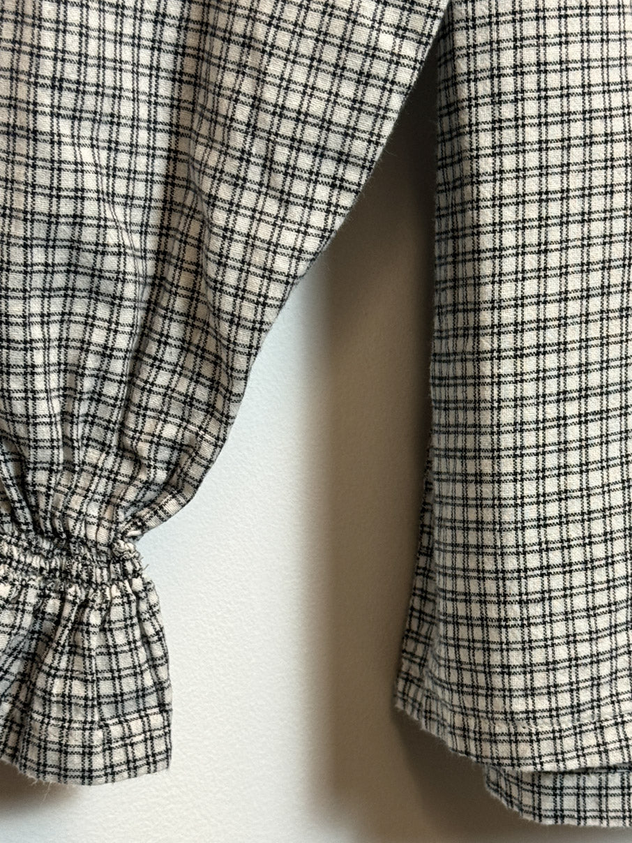 Handmade long-sleeved plaid top (S)