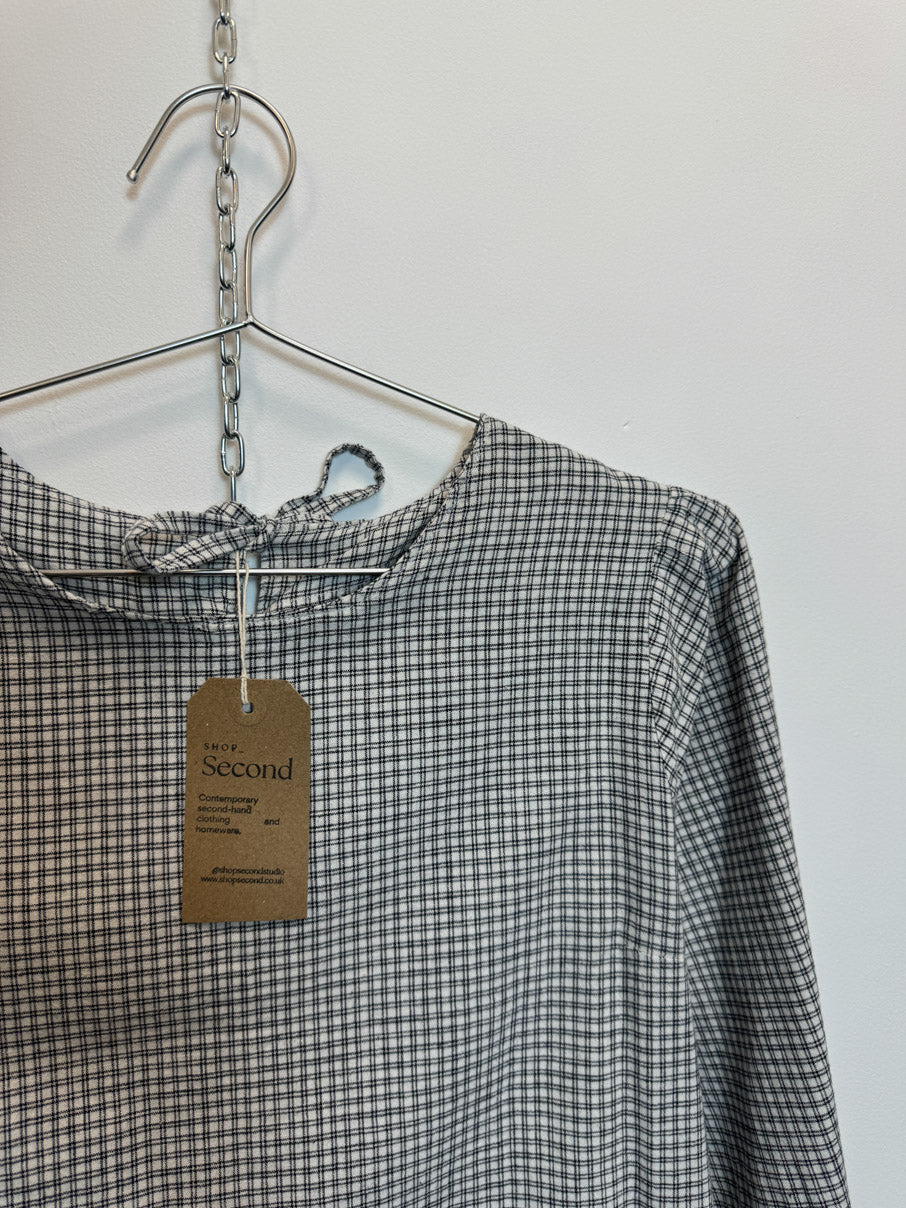 Handmade long-sleeved plaid top (S)