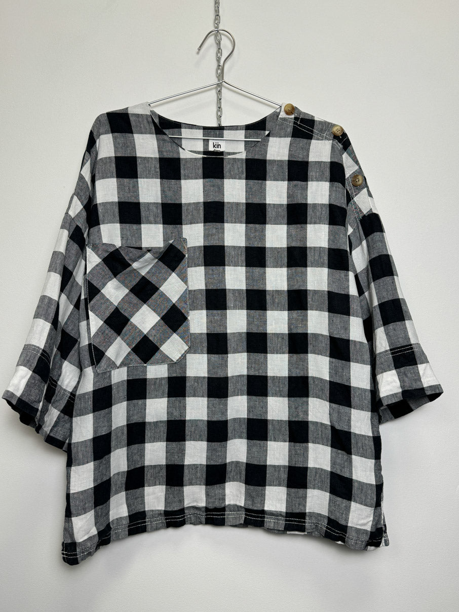 Wide oversized linen gingham top (M)