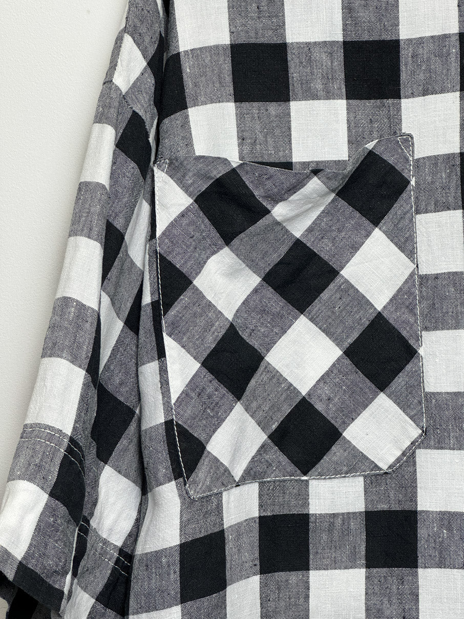 Wide oversized linen gingham top (M)