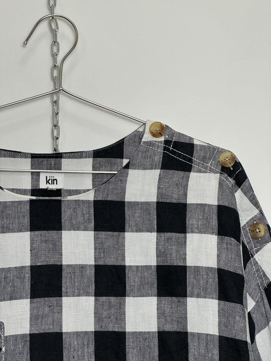 Wide oversized linen gingham top (M)