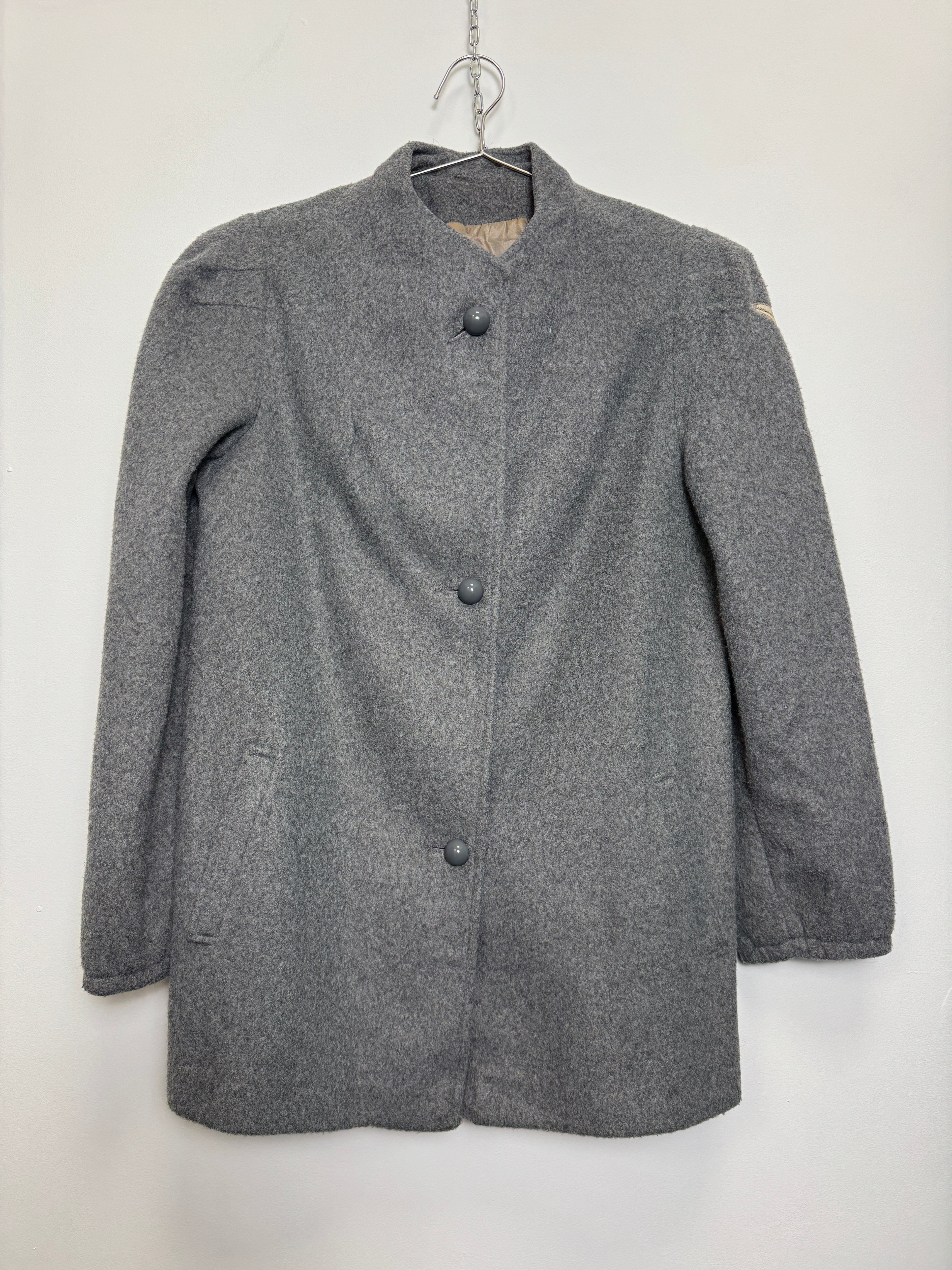 Collarless felt coat with applique detail (M / L)