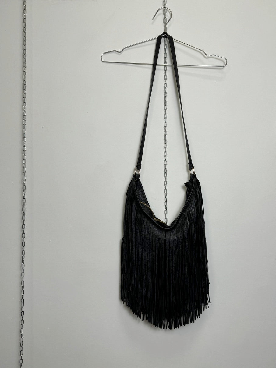 Faux leather fringe handbag