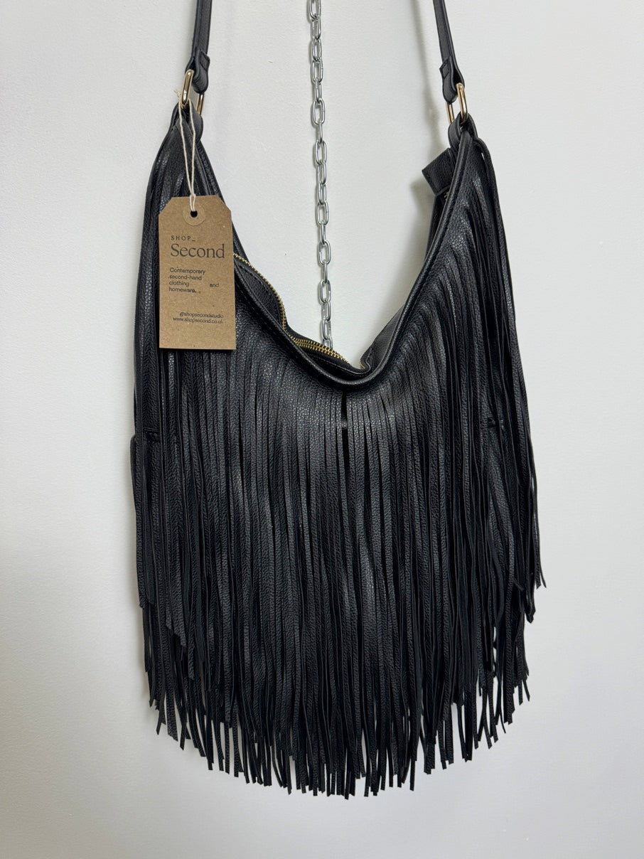 Faux leather fringe handbag