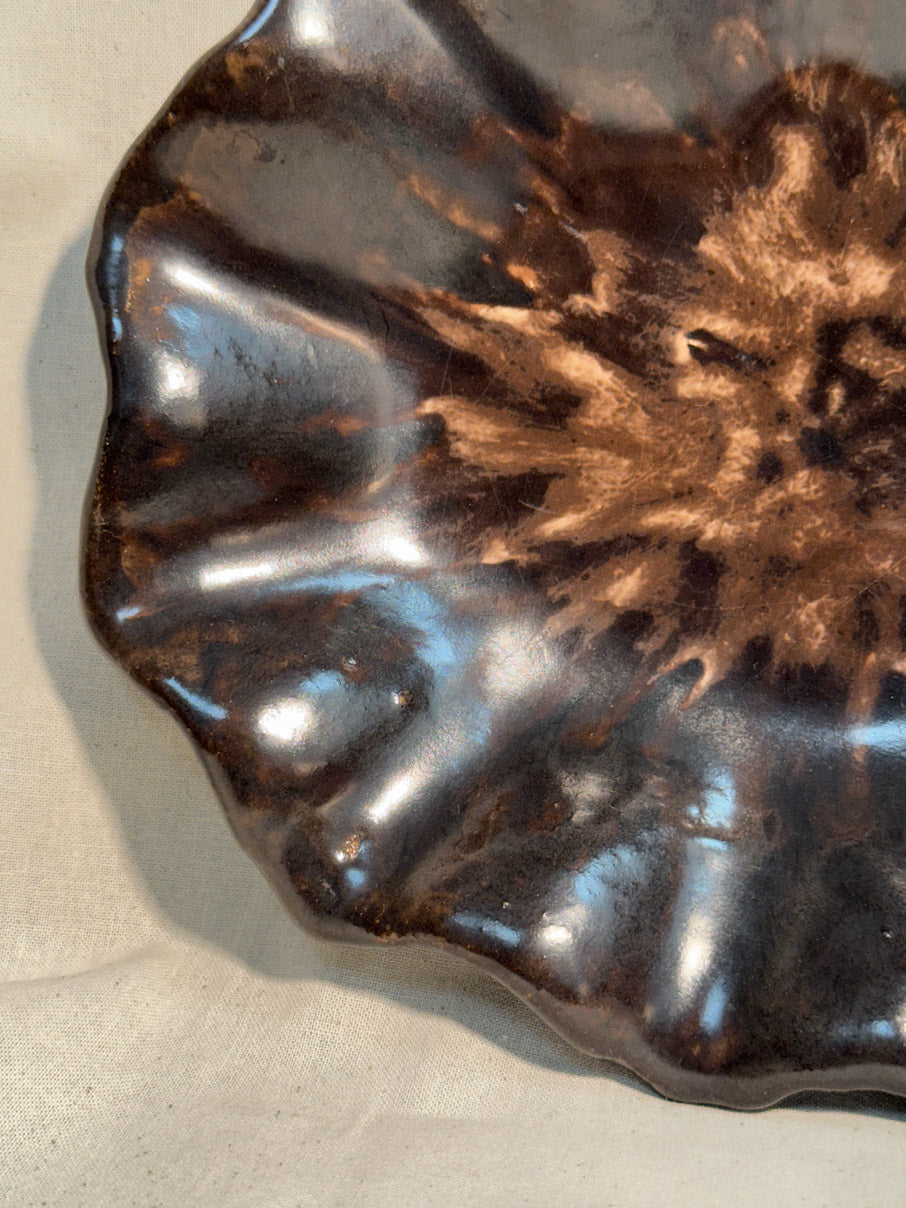 Handmade scalloped pottery dish