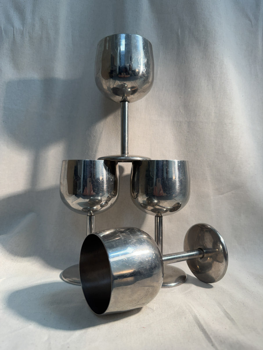 Small stainless steel wine glasses (x 4)
