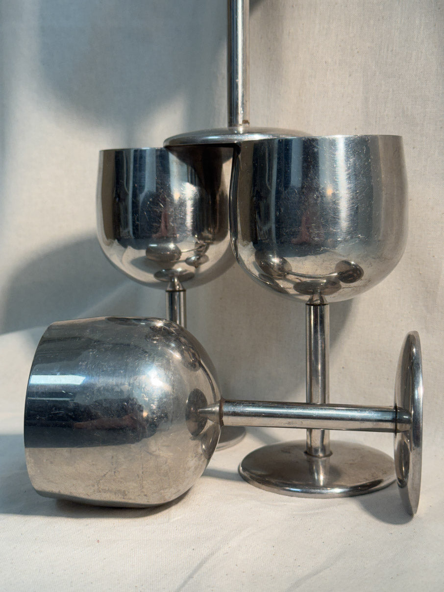 Small stainless steel wine glasses (x 4)