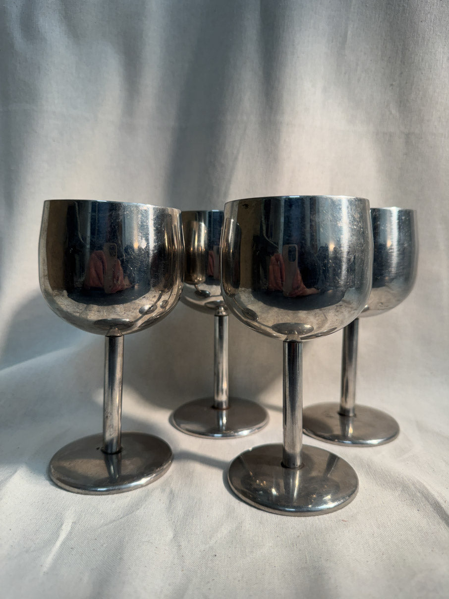 Small stainless steel wine glasses (x 4)