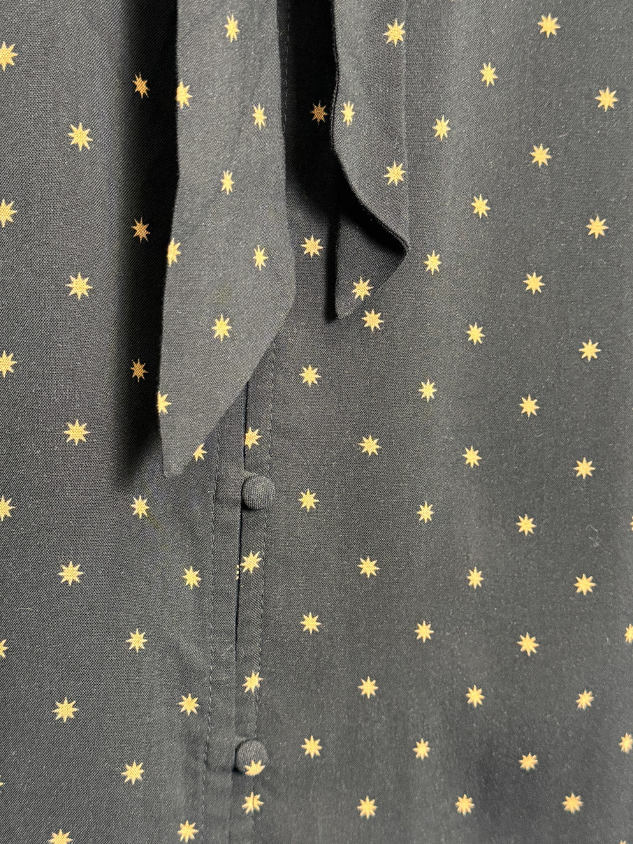 Star-print pussybow blouse (M)