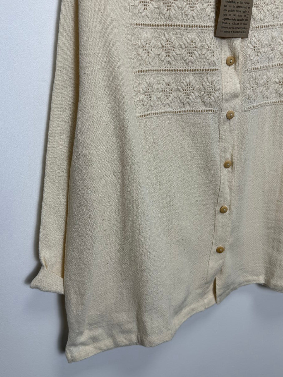 Crochet detail raw cotton shirt (M / L)