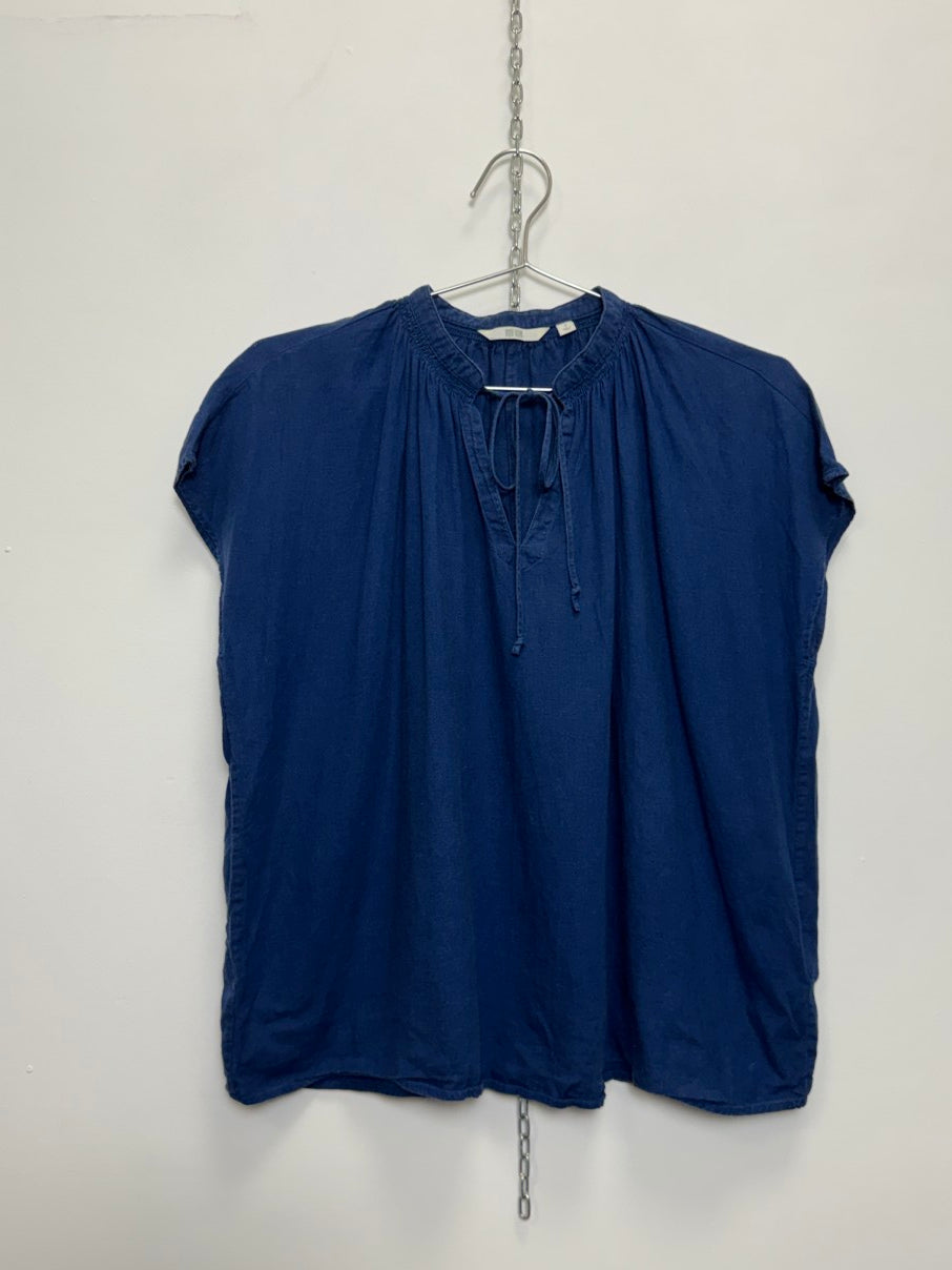 Linen blend tie neck swing top (S)