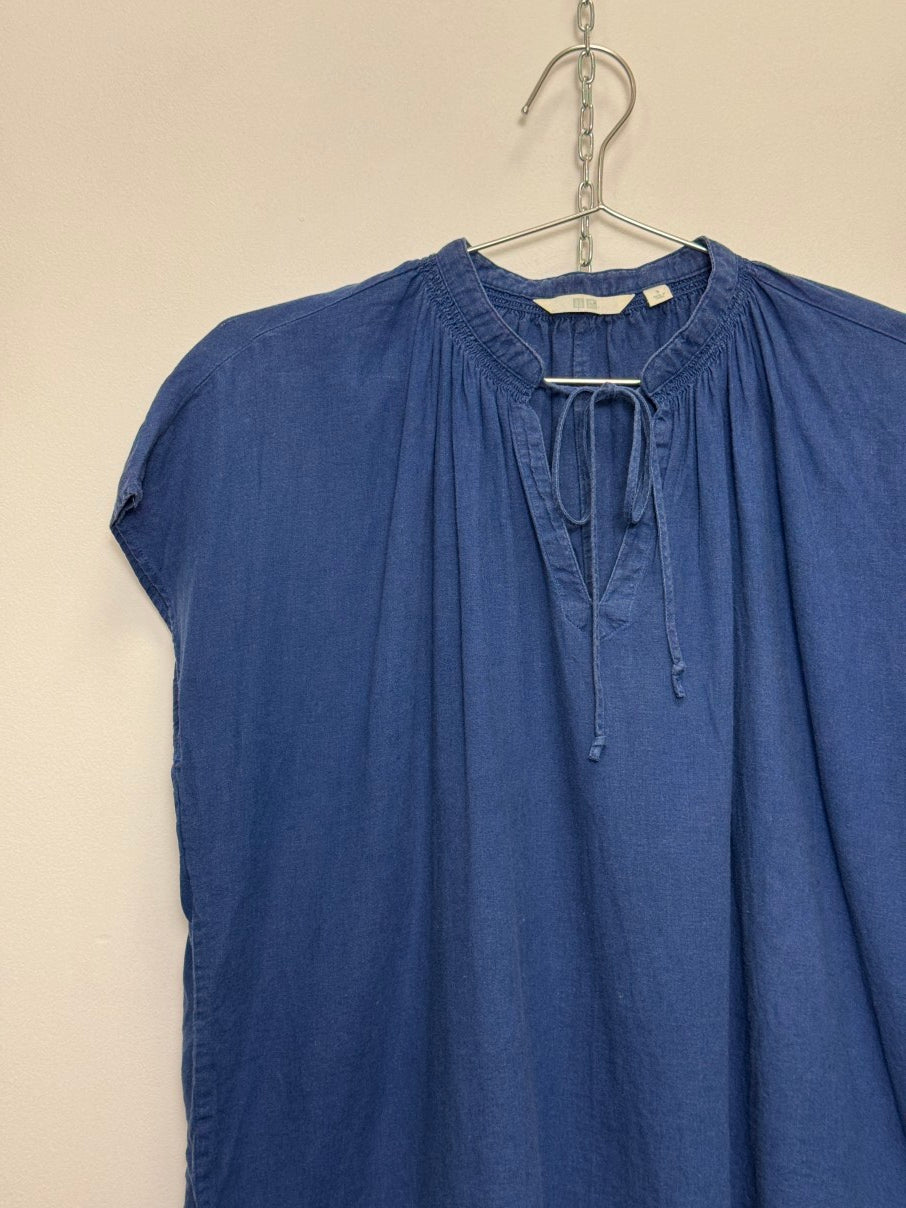 Linen blend tie neck swing top (S)