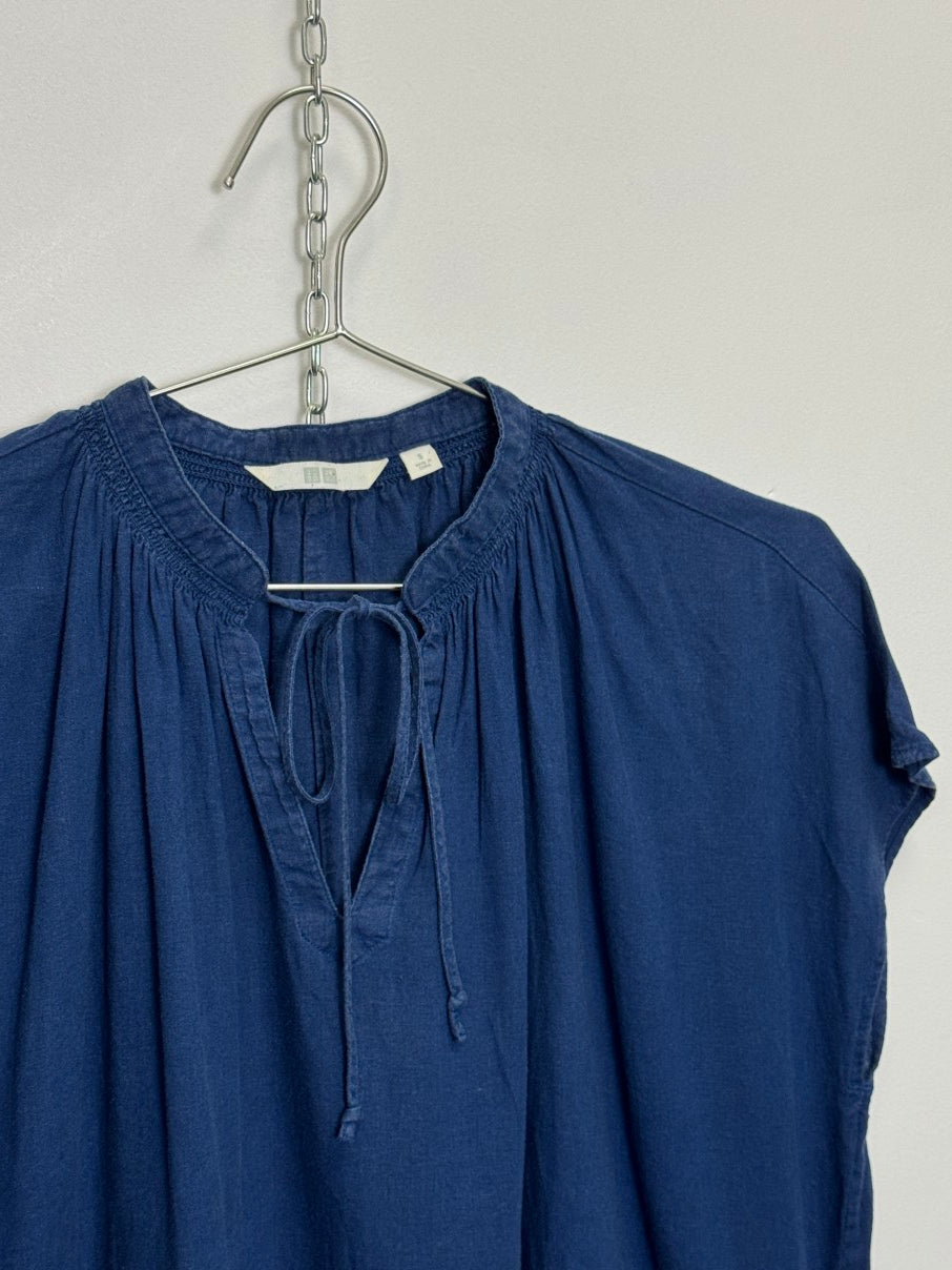 Linen blend tie neck swing top (S)