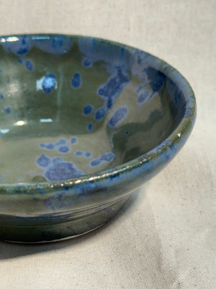 Handmade blue and green glaze splatter dish