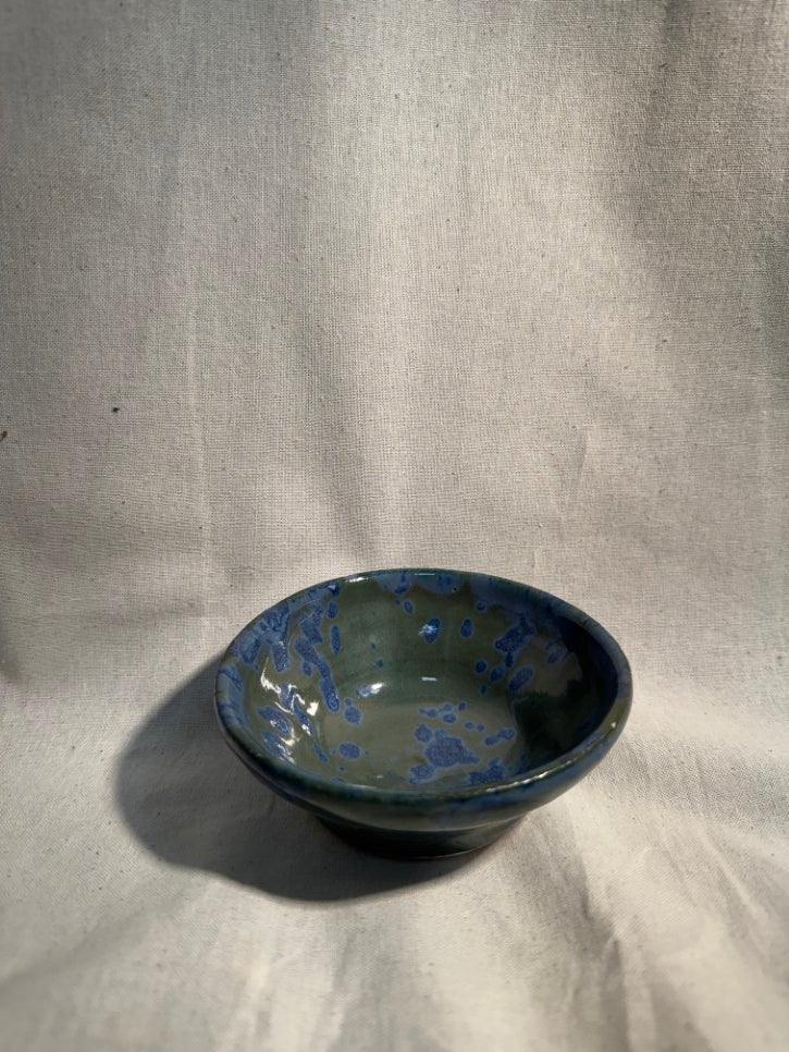 Handmade blue and green glaze splatter dish