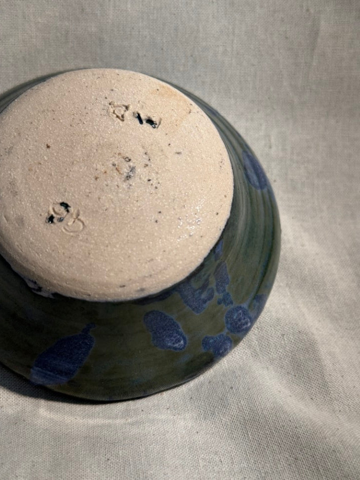 Handmade blue and green glaze splatter dish