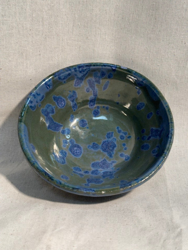 Handmade blue and green glaze splatter dish