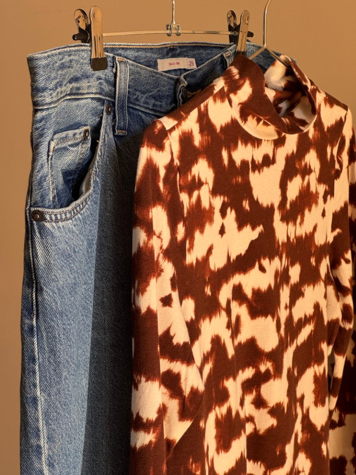 Print long sleeved top (S)