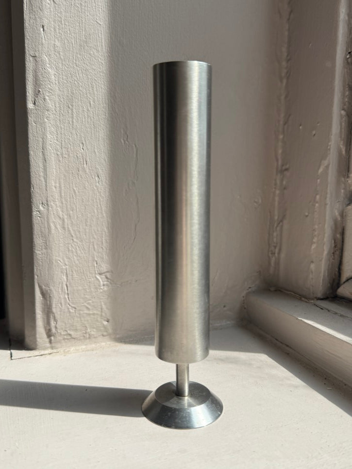 Brushed steel mid century bud vase / candlestick