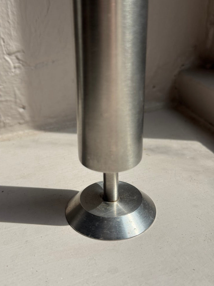 Brushed steel mid century bud vase / candlestick