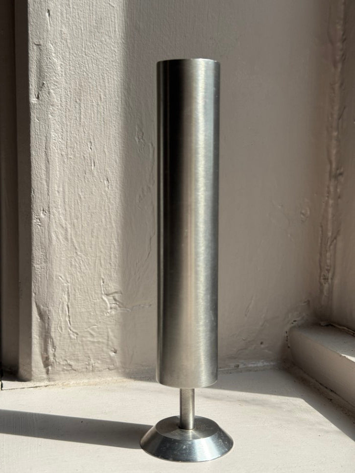 Brushed steel mid century bud vase / candlestick