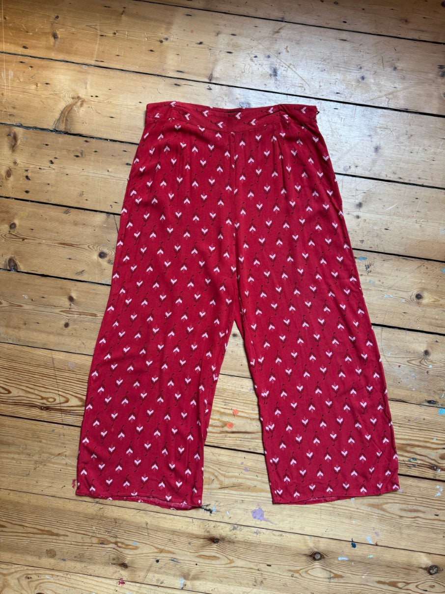 Patterned wide leg easy trousers (M)