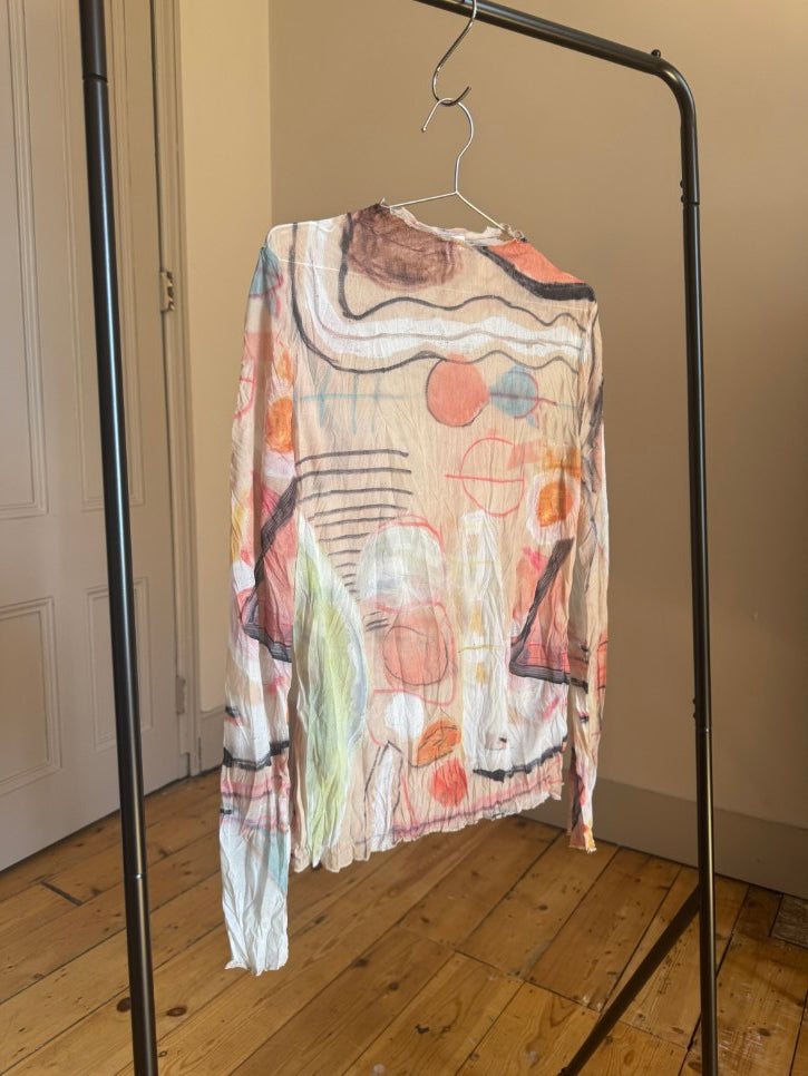 Abstract print sheer long sleeved top (M)