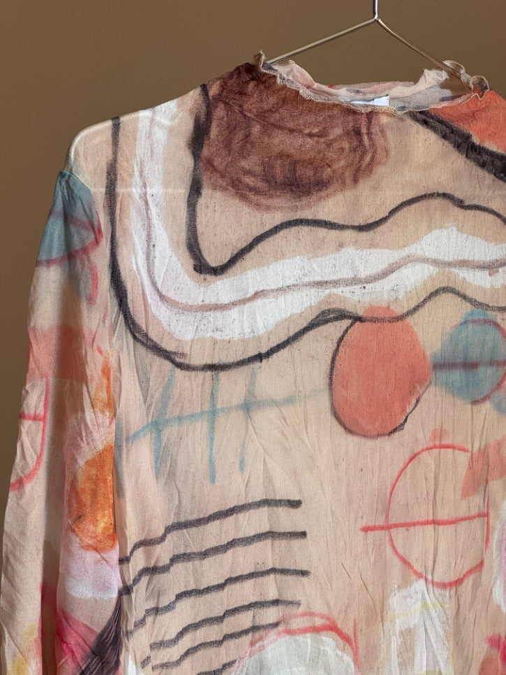 Abstract print sheer long sleeved top (M)