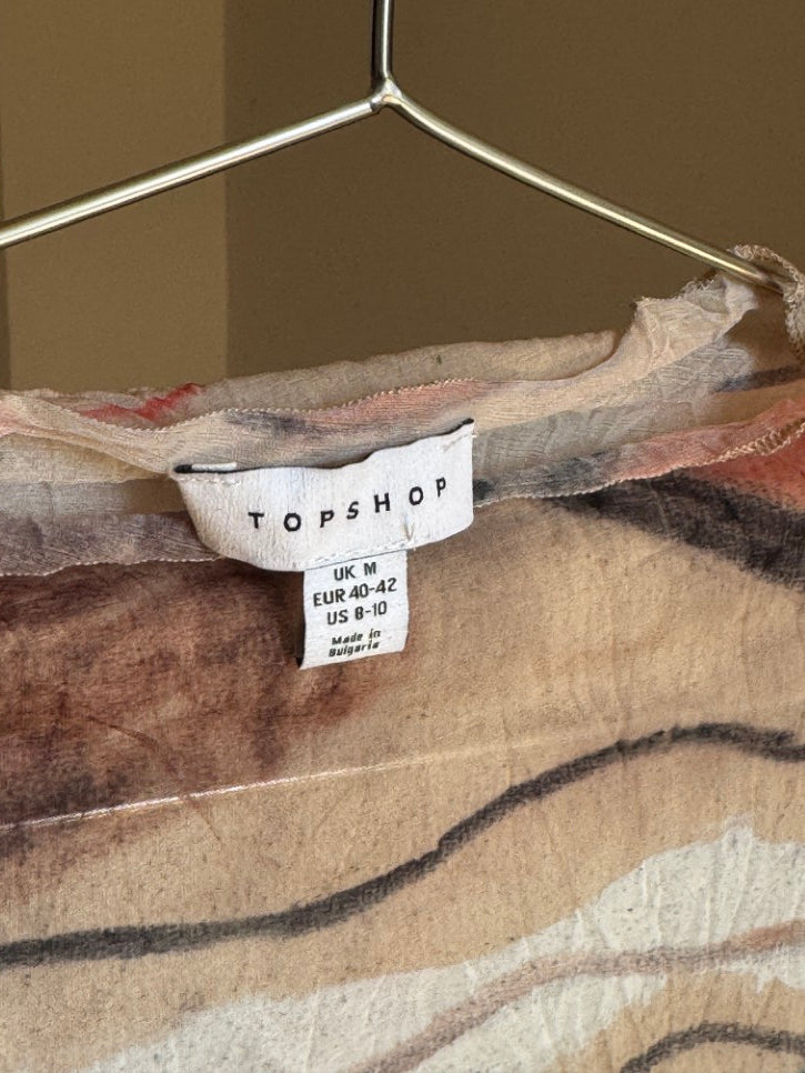 Abstract print sheer long sleeved top (M)