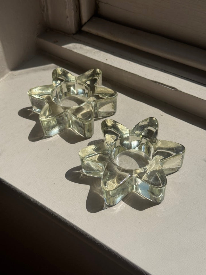 Glass flower tealight holders (pair)