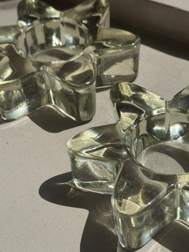 Glass flower tealight holders (pair)
