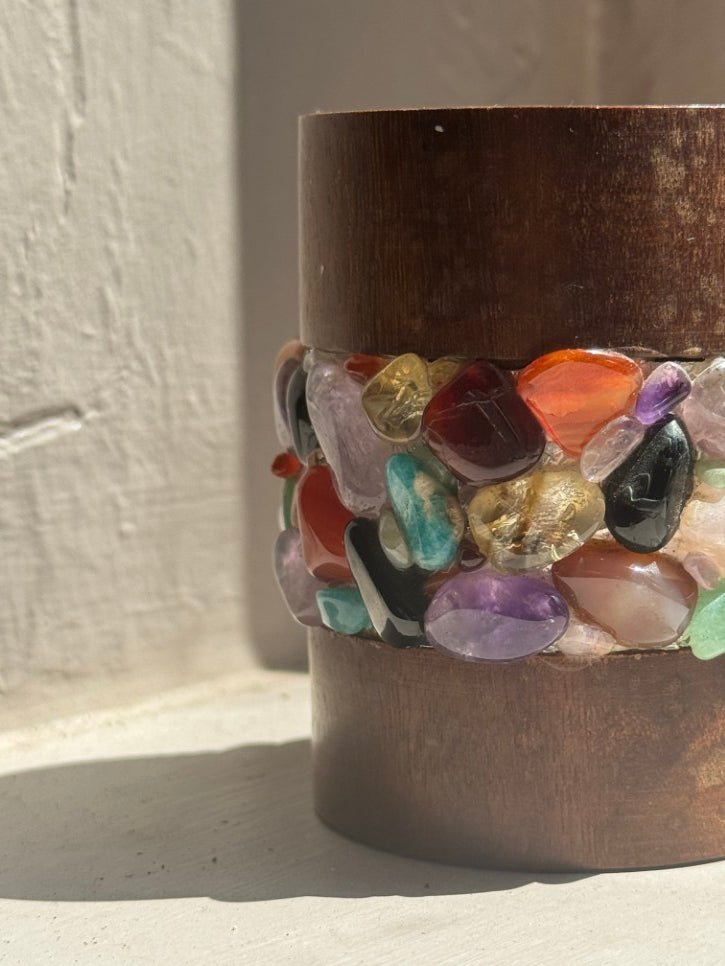 Wood and gemstone handmade pencil pot